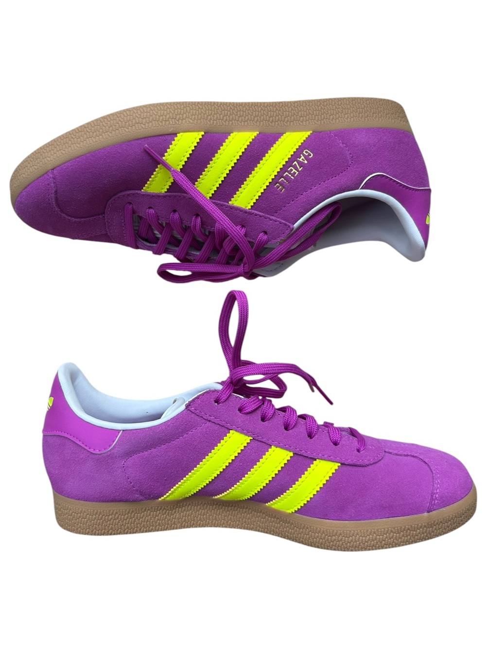 Adidas Originals Gazelle Suede Shoes Sz 7.5 Purple Yellow Stripe Sneakers - Picture 10 of 16